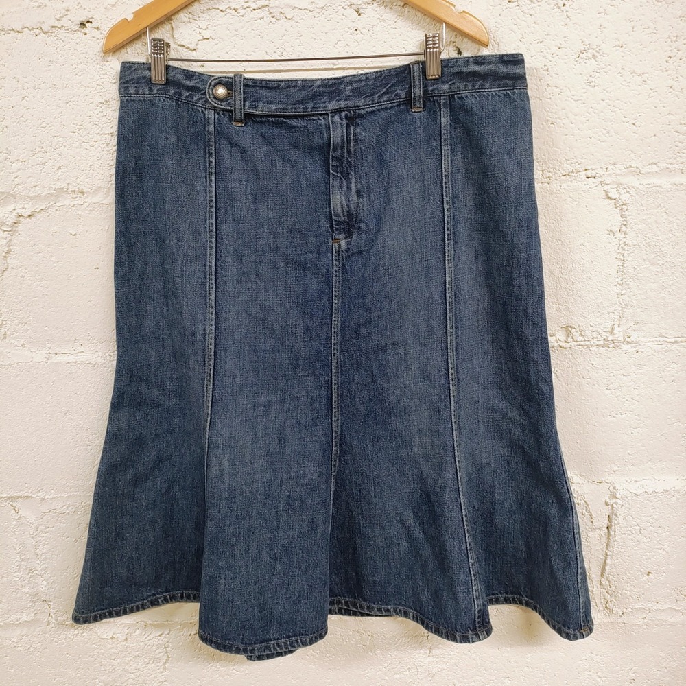 Y2K Ralph Lauren Jeans Co Flared Midi Skirt Womens 16 Gore Rigid Fit Denim Jean